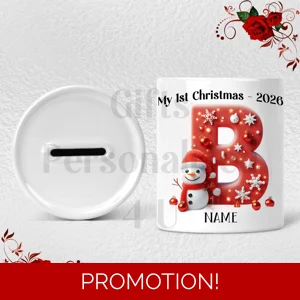 Personalised Ceramic Money Box - My 1st Christmas - Name / Initial - D.31