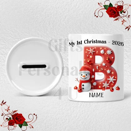 Personalised Ceramic Money Box - My 1st Christmas - Name / Initial - D.31