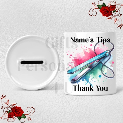 Personalised Ceramic Money Box - Tips Jar - Hair Salon - Name  - Design 3 Personalised Ceramic Money Box - Tips Jar - Hair Salon - Name  - Design 3