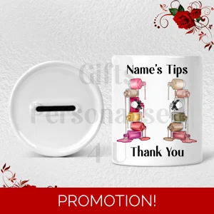 Personalised Ceramic Money Box - Tips Jar - Nail Salon - Name  - Design 3