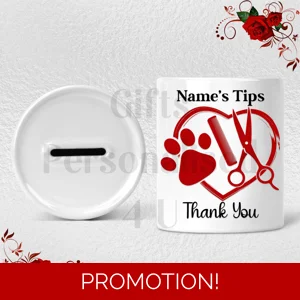 Personalised Ceramic Money Box - Tips Jar - Dog Grooming - Groomer - Name  - Design 3