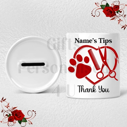 Personalised Ceramic Money Box - Tips Jar - Dog Grooming - Groomer - Name  - Design 3 Personalised Ceramic Money Box - Tips Jar - Dog Grooming - Groomer - Name  - Design 3