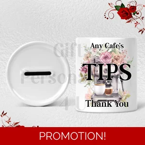Personalised Ceramic Money Box - Tips Jar - Cafe / Coffee Shop etc  - Design 3