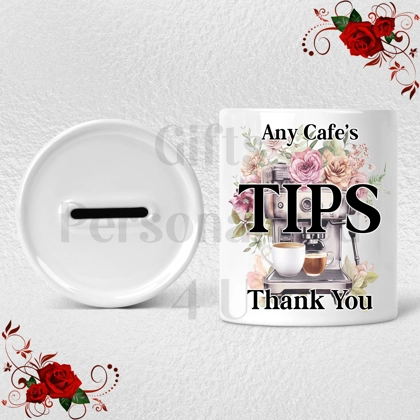 Personalised Ceramic Money Box - Tips Jar - Cafe / Coffee Shop etc  - Design 3 Personalised Ceramic Money Box - Tips Jar - Cafe / Coffee Shop etc  - Design 3