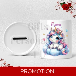 Personalised Ceramic Money Box - Unicorn - Name - Design 3
