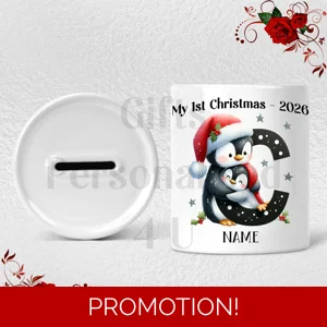 Personalised Ceramic Money Box - My 1st Christmas - Name / Initial - D.40
