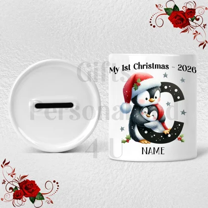 Personalised Ceramic Money Box - My 1st Christmas - Name / Initial - D.40