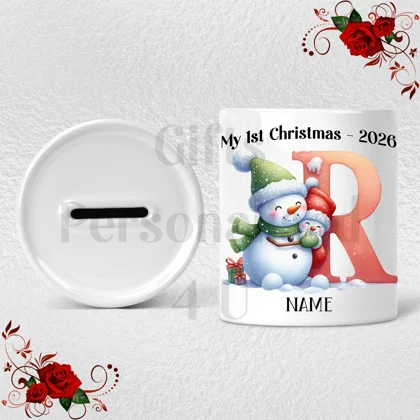 Personalised Ceramic Money Box - My 1st Christmas - Name / Initial - D.41