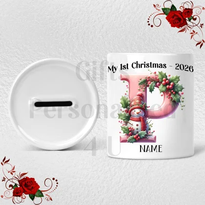 Personalised Ceramic Money Box - My 1st Christmas - Name / Initial - D.42