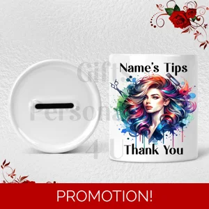 Personalised Ceramic Money Box - Tips Jar - Hair Salon - Name  - Design 4