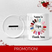 Personalised Ceramic Money Box - Tips Jar - Nail Salon - Name  - Design 4