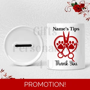 Personalised Ceramic Money Box - Tips Jar - Dog Grooming - Groomer - Name  - Design 4