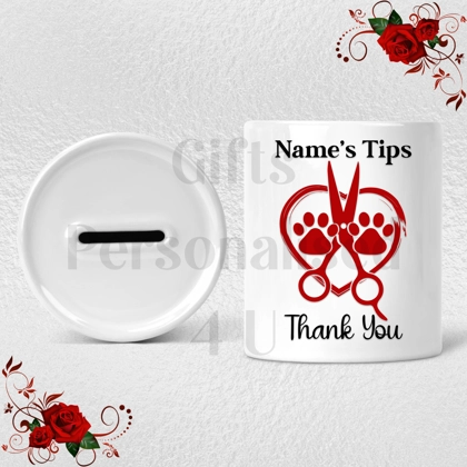 Personalised Ceramic Money Box - Tips Jar - Dog Grooming - Groomer - Name  - Design 4 Personalised Ceramic Money Box - Tips Jar - Dog Grooming - Groomer - Name  - Design 4