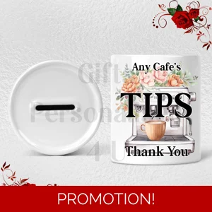 Personalised Ceramic Money Box - Tips Jar - Cafe / Coffee Shop etc  - Design 4