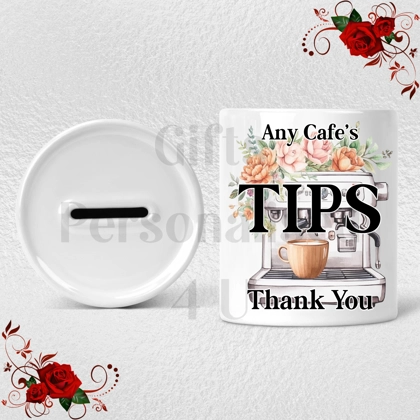 Personalised Ceramic Money Box - Tips Jar - Cafe / Coffee Shop etc  - Design 4 Personalised Ceramic Money Box - Tips Jar - Cafe / Coffee Shop etc  - Design 4