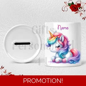 Personalised Ceramic Money Box - Unicorn - Name - Design 4