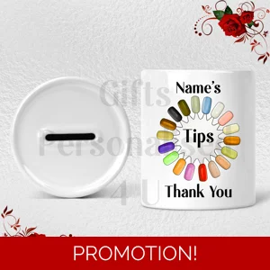 Personalised Ceramic Money Box - Tips Jar - Nail Salon - Name  - Design 5