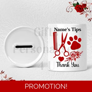Personalised Ceramic Money Box - Tips Jar - Dog Grooming - Groomer - Name  - Design 5