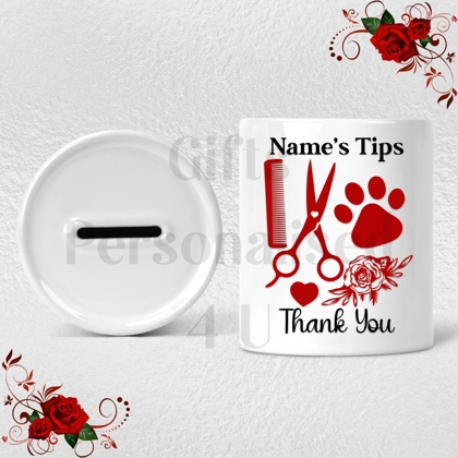 Personalised Ceramic Money Box - Tips Jar - Dog Grooming - Groomer - Name  - Design 5 Personalised Ceramic Money Box - Tips Jar - Dog Grooming - Groomer - Name  - Design 5