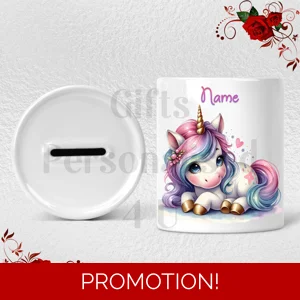 Personalised Ceramic Money Box - Unicorn - Name - Design 5