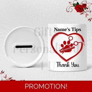 Personalised Ceramic Money Box - Tips Jar - Dog Grooming - Groomer - Name  - Design 6