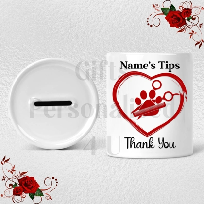 Personalised Ceramic Money Box - Tips Jar - Dog Grooming - Groomer - Name  - Design 6 Personalised Ceramic Money Box - Tips Jar - Dog Grooming - Groomer - Name  - Design 6