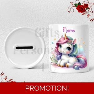 Personalised Ceramic Money Box - Unicorn - Name - Design 6