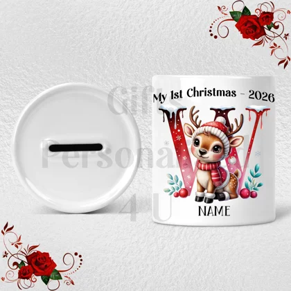 Personalised Ceramic Money Box - My 1st Christmas - Name / Initial - D.74