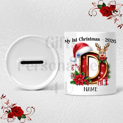 Personalised Ceramic Money Box - My 1st Christmas - Name / Initial - D.75