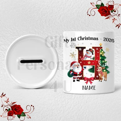 Personalised Ceramic Money Box - My 1st Christmas - Name / Initial - D.76