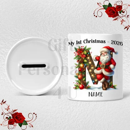 Personalised Ceramic Money Box - My 1st Christmas - Name / Initial - D.78
