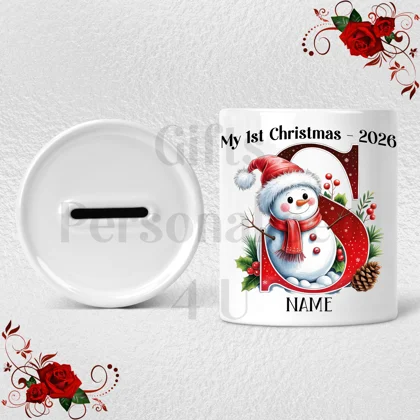 Personalised Ceramic Money Box - My 1st Christmas - Name / Initial - D.79