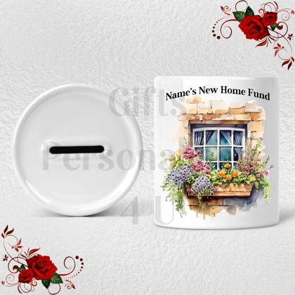 Personalised Ceramic Money Box - Name's New Home Fund  - Design 4