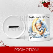 Personalised Ceramic Money Box - Bear - Twinkle Twinkle - Name - D.7