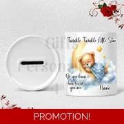Personalised Ceramic Money Box - Bear - Twinkle Twinkle - Name - D.8