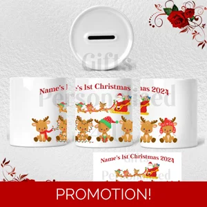 Personalised Ceramic Money Box - Name's 1st Christmas - Design 1