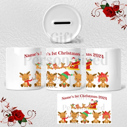 Personalised Ceramic Money Box - Name's 1st Christmas - Design 1