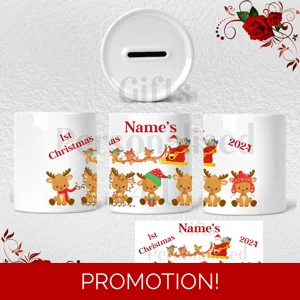 Personalised Ceramic Money Box - Name's 1st Christmas - Design 2