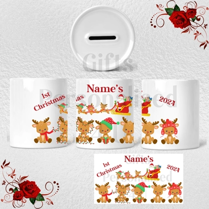 Personalised Ceramic Money Box - Name's 1st Christmas - Design 2