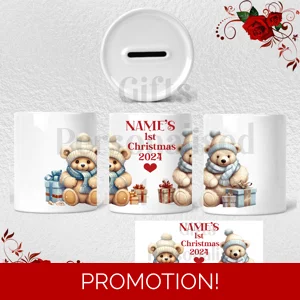 Personalised Ceramic Money Box - Name's 1st Christmas - Design 3