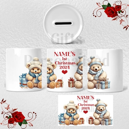 Personalised Ceramic Money Box - Name's 1st Christmas - Design 3 Personalised Ceramic Money Box - Name's 1st Christmas - Design 3