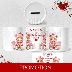 Personalised Ceramic Money Box - Name's 1st Christmas - Design 4