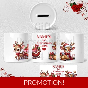 Personalised Ceramic Money Box - Name's 1st Christmas - Design 5