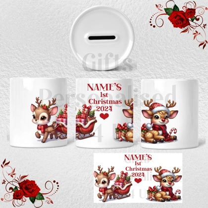Personalised Ceramic Money Box - Name's 1st Christmas - Design 5