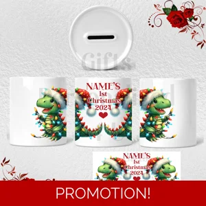 Personalised Ceramic Money Box - Name's 1st Christmas - Design 6