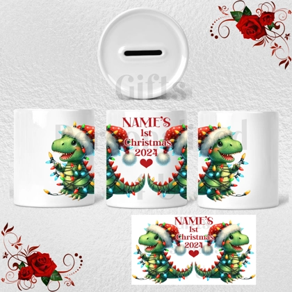 Personalised Ceramic Money Box - Name's 1st Christmas - Design 6