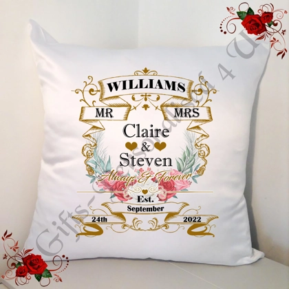 Personalised 18" Cushion - Wedding - Gift - Mr & Mr / Mr & Mrs / Mrs & Mrs - Design 29