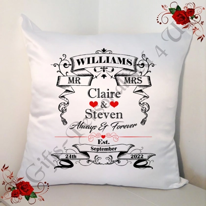 Personalised 18" Cushion - Wedding - Gift - Mr & Mr / Mr & Mrs / Mrs & Mrs - Design 33 Personalised 18" Cushion - Wedding - Gift - Mr & Mr / Mr & Mrs / Mrs & Mrs - Design 33