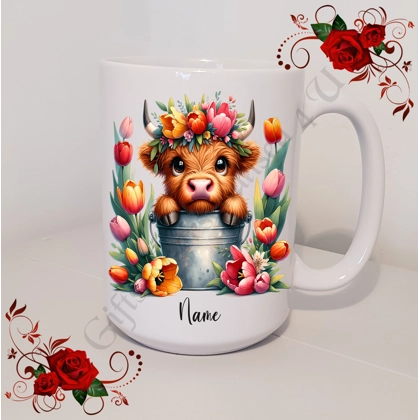 Personalised Mug 11oz & 15oz sizes - Highland Cow - Name - Design 10 Personalised Mug 11oz & 15oz sizes - Highland Cow - Name - Design 10