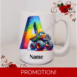 Personalised Mug 11oz & 15oz sizes - Monster Truck - Initial / Name - D.10